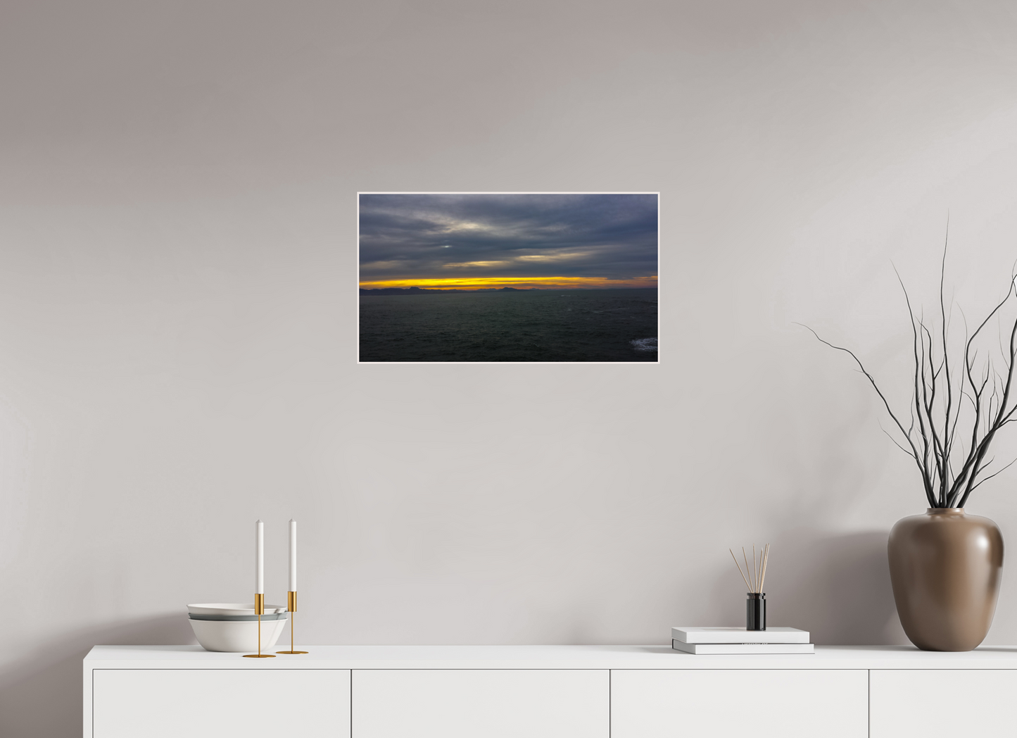 64 x 36 cm, 4. ArtBox bois Erable blanc Horizon sur l'Océan au Crépuscule