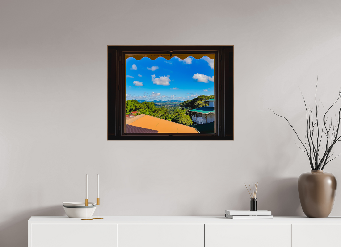 80 x 60 cm, Bois Noyer La Vue d'un Paysage