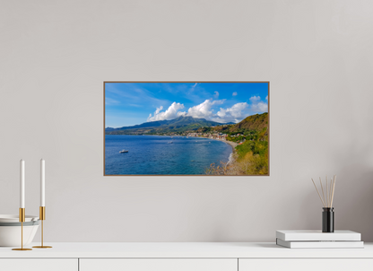 48 x 27 cm, 6. ArtBox bois Noyer Vue d'un Village Côtier et d'un Volcan