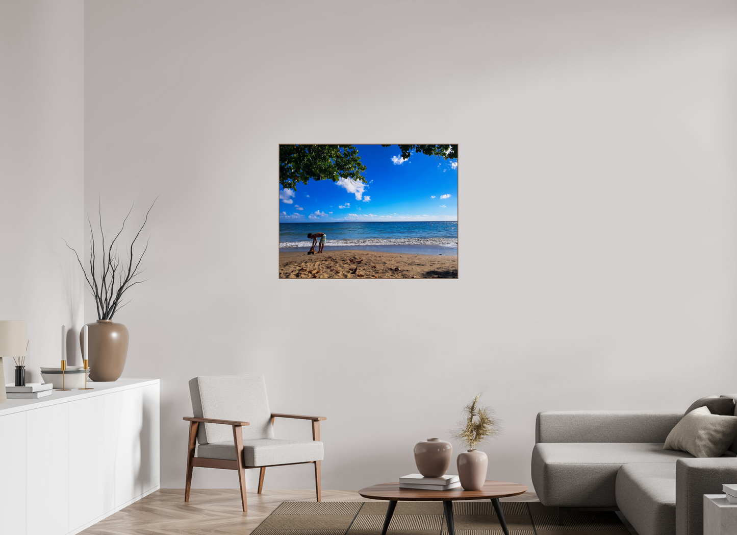 100 x 75 cm, 6. ArtBox bois Noyer Un Enfant Joue au Bord de la Plage