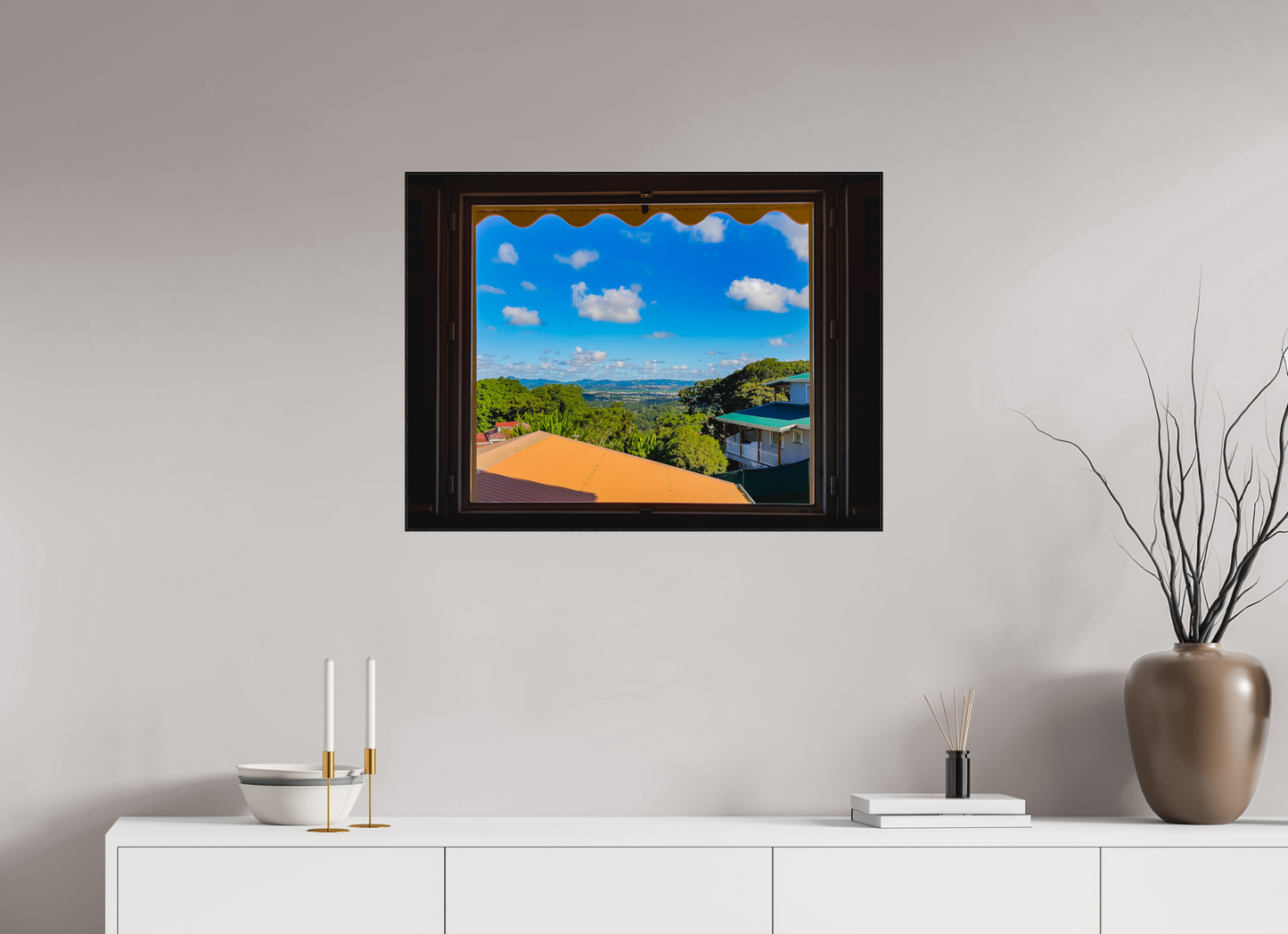 80 x 60 cm, Bois Chêne noir La Vue d'un Paysage