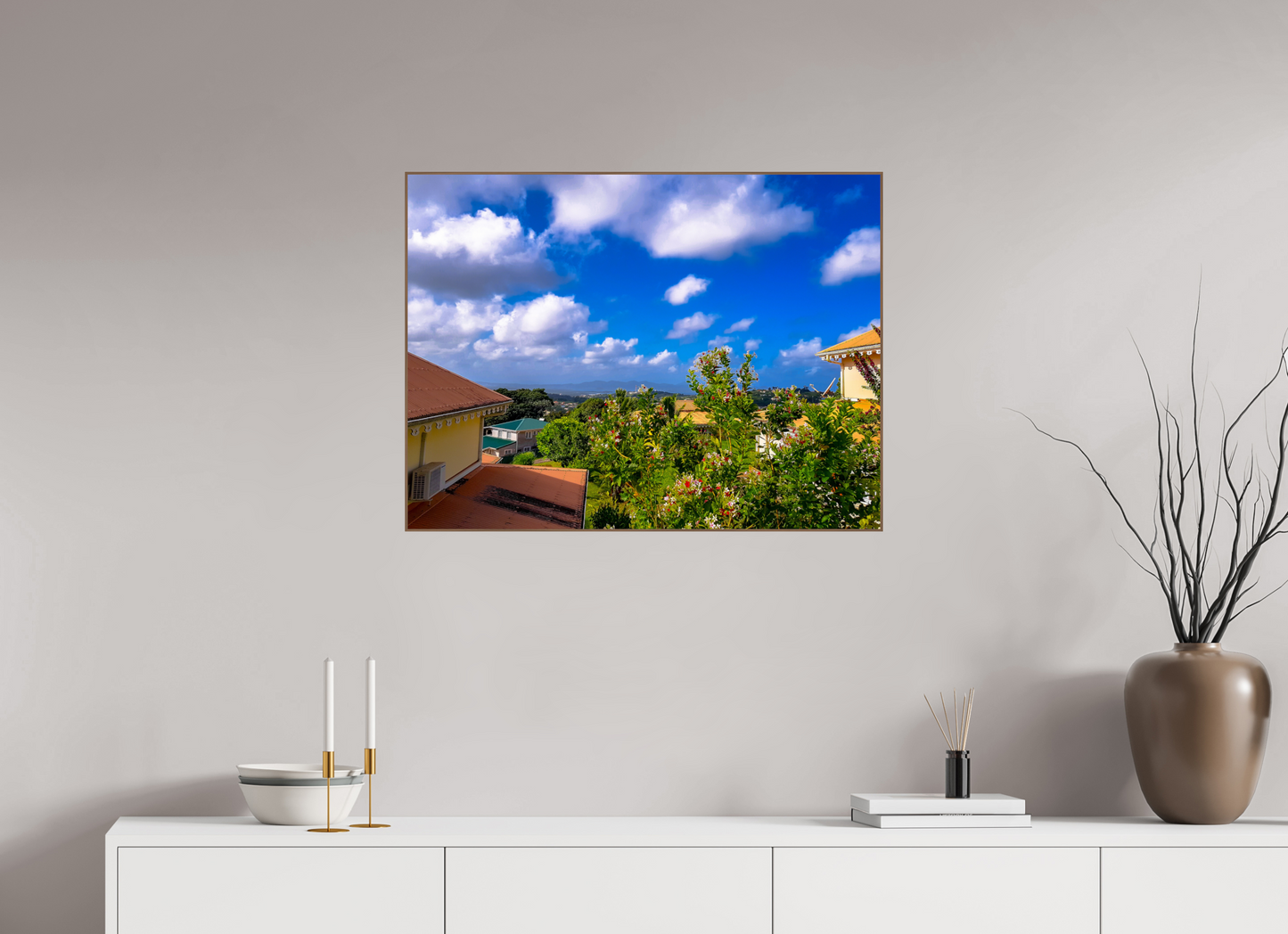 80 x 60 cm, 6. ArtBox bois Noyer Vue Panoramique sur des Toits de Maisons