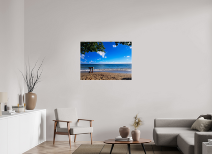 100 x 75 cm, 4. ArtBox bois Erable blanc Un Enfant Joue au Bord de la Plage