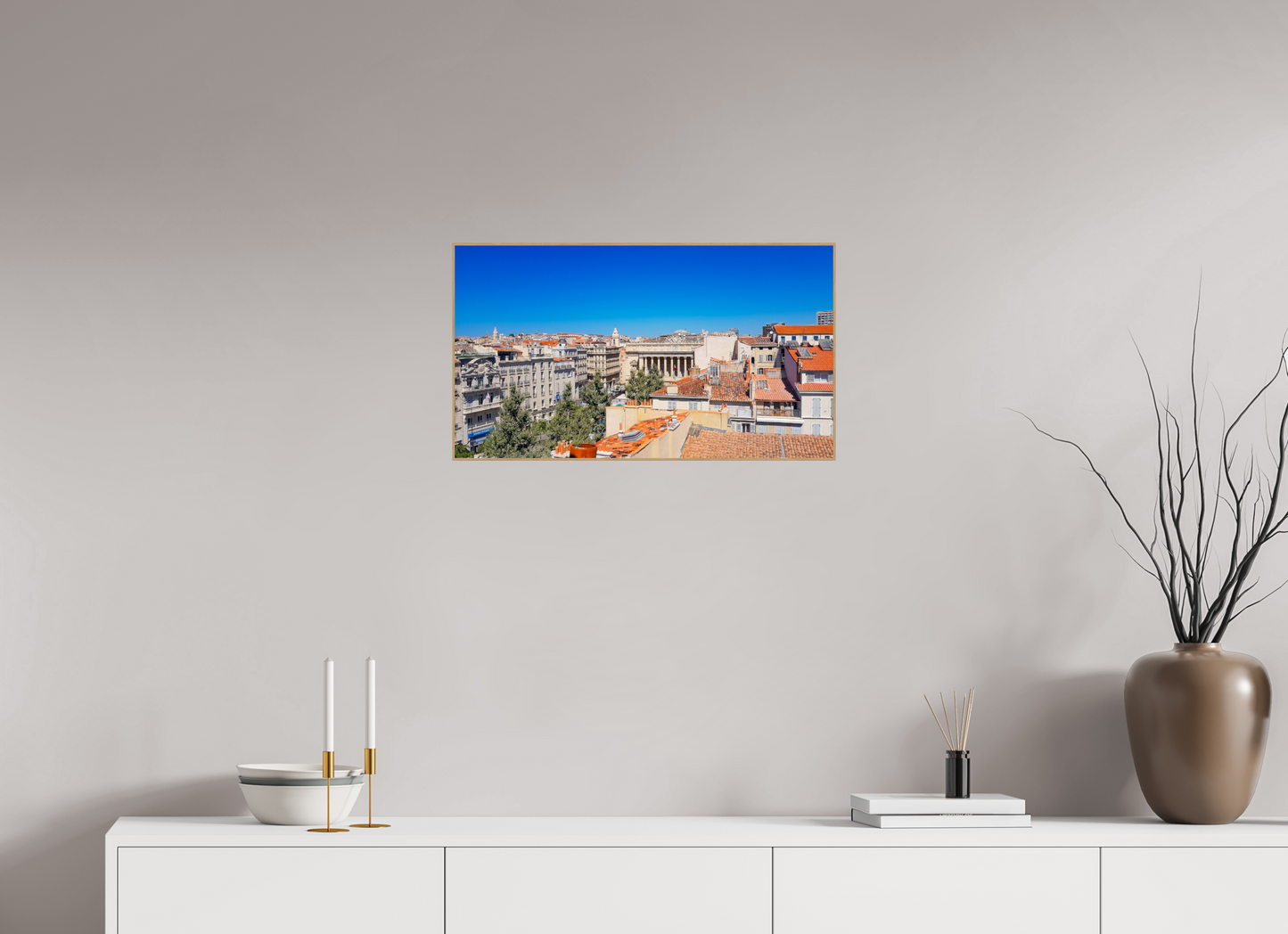 64 x 36 cm, 5. ArtBox bois Chêne nature Toits en Tuiles d'une Ville Historique