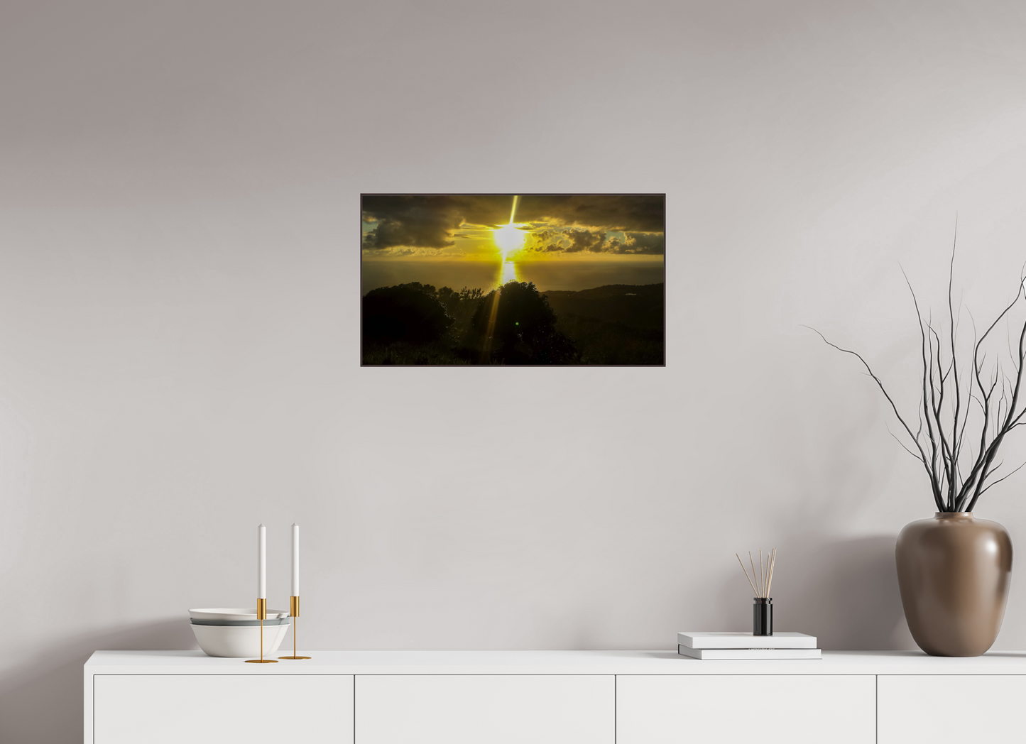 64 x 36 cm, ArtBox bois Aulne brun 16:9 Rayons du Soleil Flamboyant à Perces les Nuages