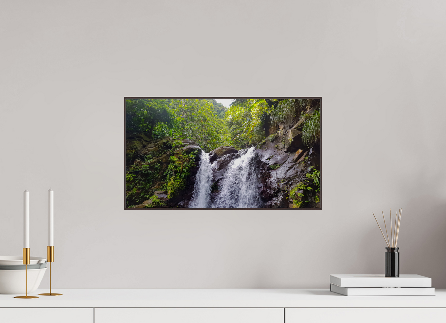 48 x 27 cm, ArtBox bois Aulne brun 16:9 Cascade d'Eau Vive Dévalant les Rochers