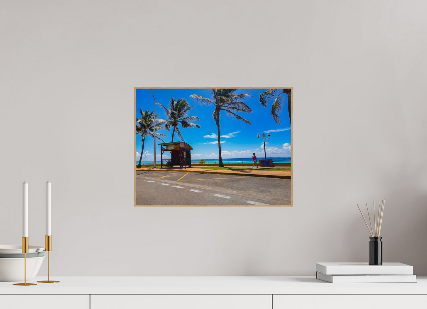 40 x 30 cm, 5. ArtBox bois Chêne nature Arrêt de Bus, Palmiers en Bord de Mer