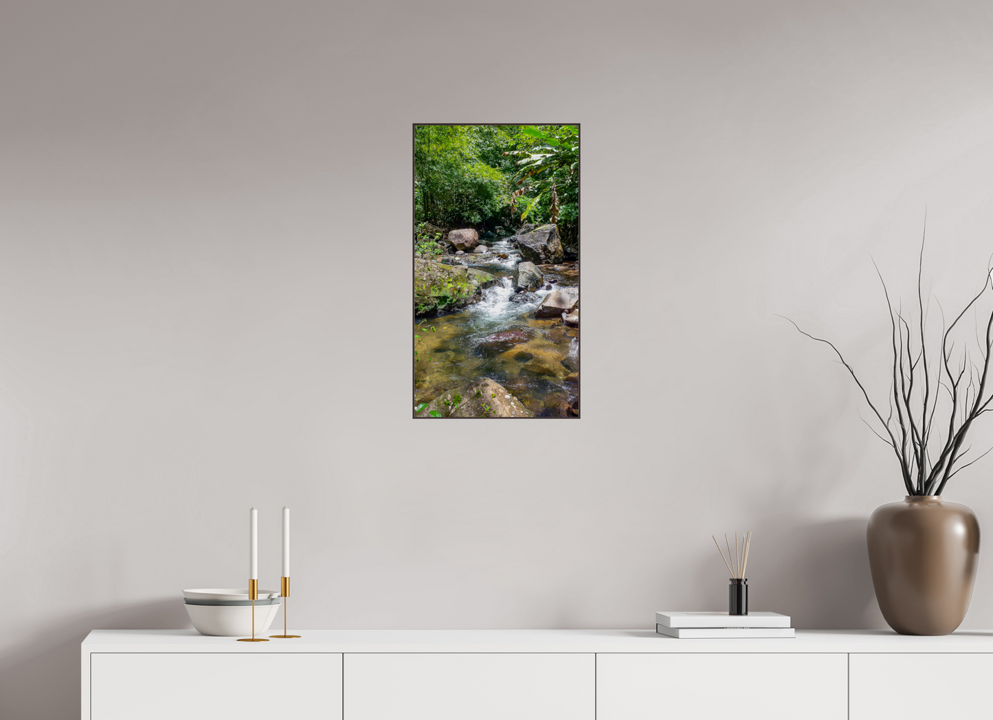 36 x 64 cm, ArtBox bois Aulne brun 16:9 Ruisseau d'Eau Vive dans une Forêt Tropicale Luxuriante
