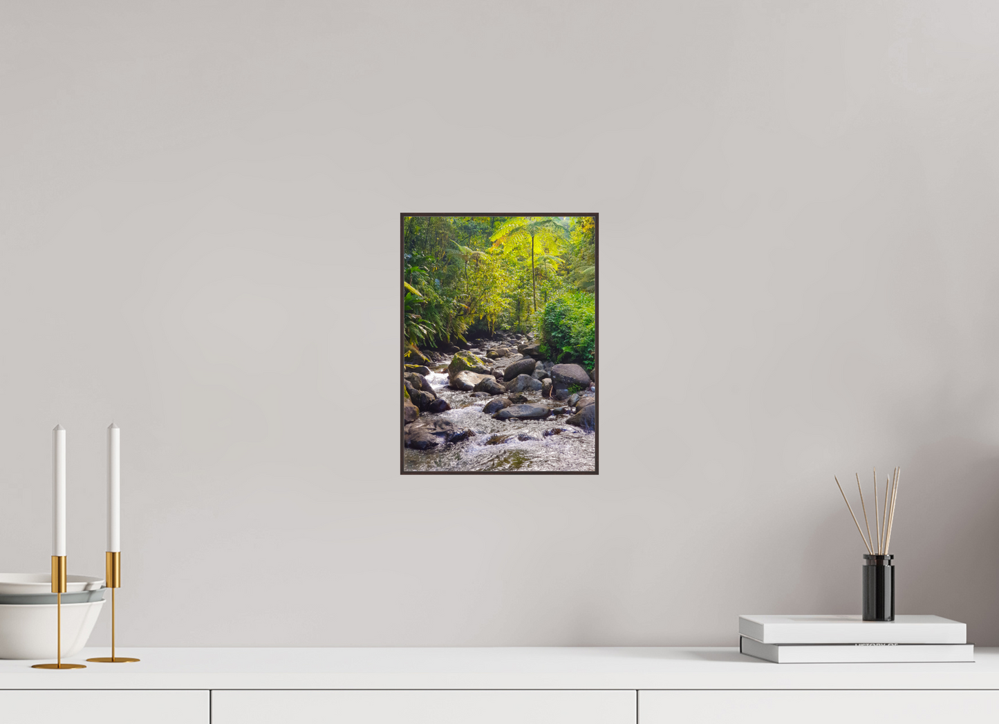 21 x 28 cm, ArtBox bois Aulne brun 4:3 Ruisseau Rocheux Traversant une Forêt