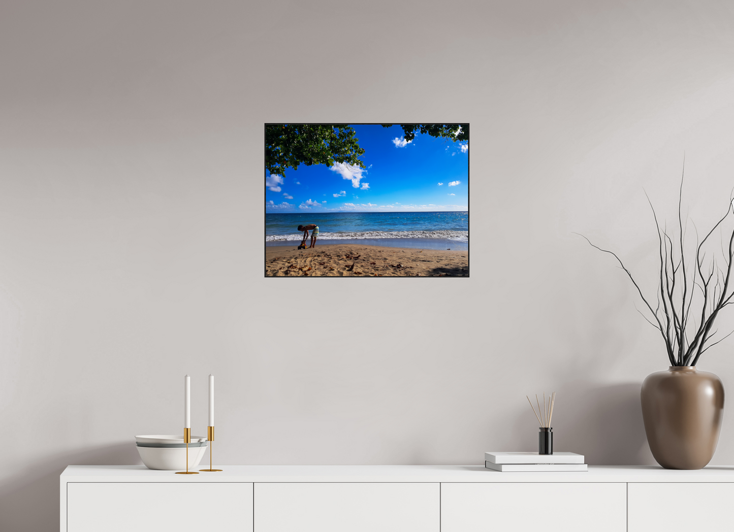 60 x 45 cm, 2. ArtBox bois Chêne noir Un Enfant Joue au Bord de la Plage