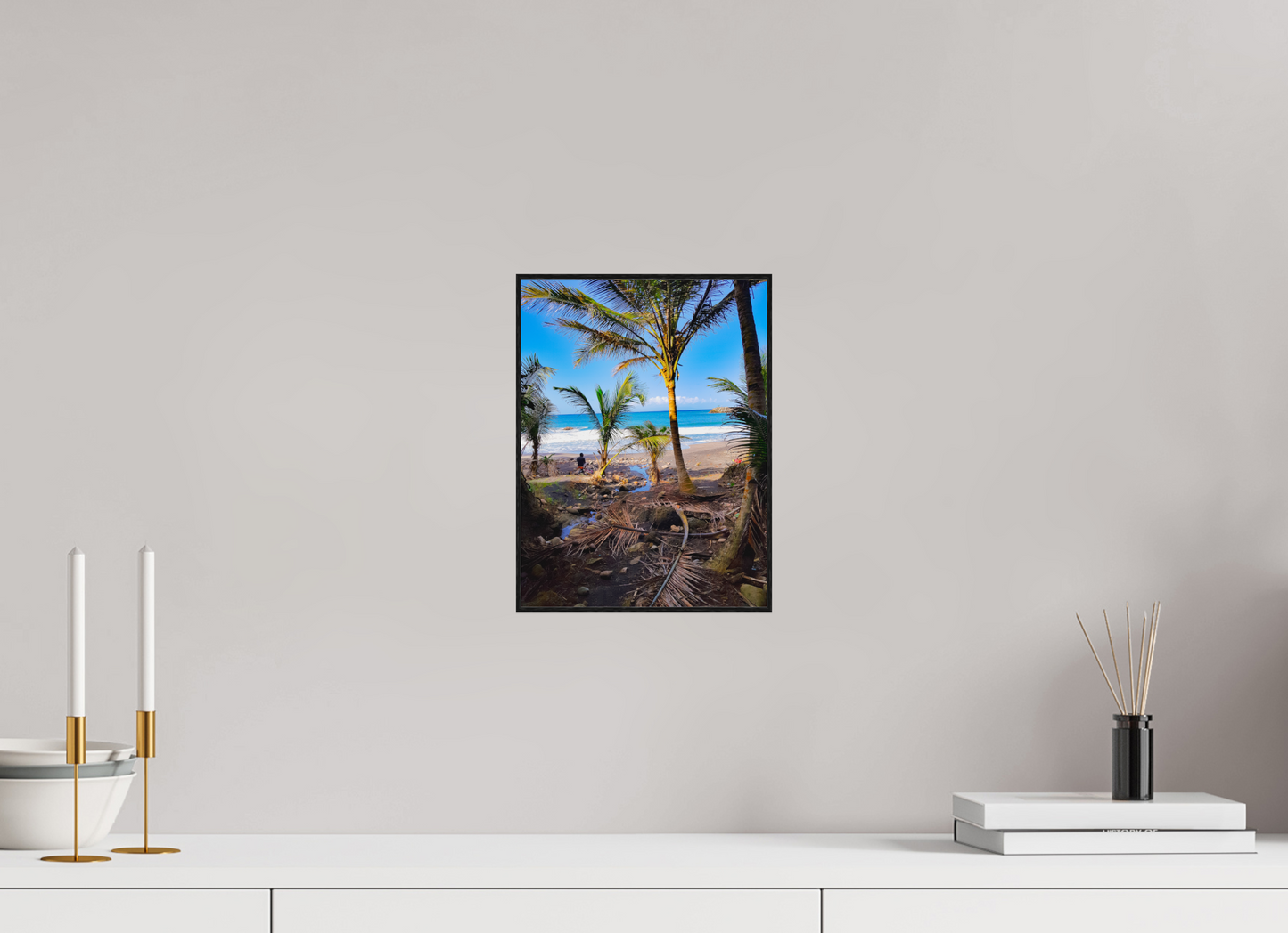 21 x 28 cm, 2. ArtBox bois Chêne noir Vue de la plage aux palmiers