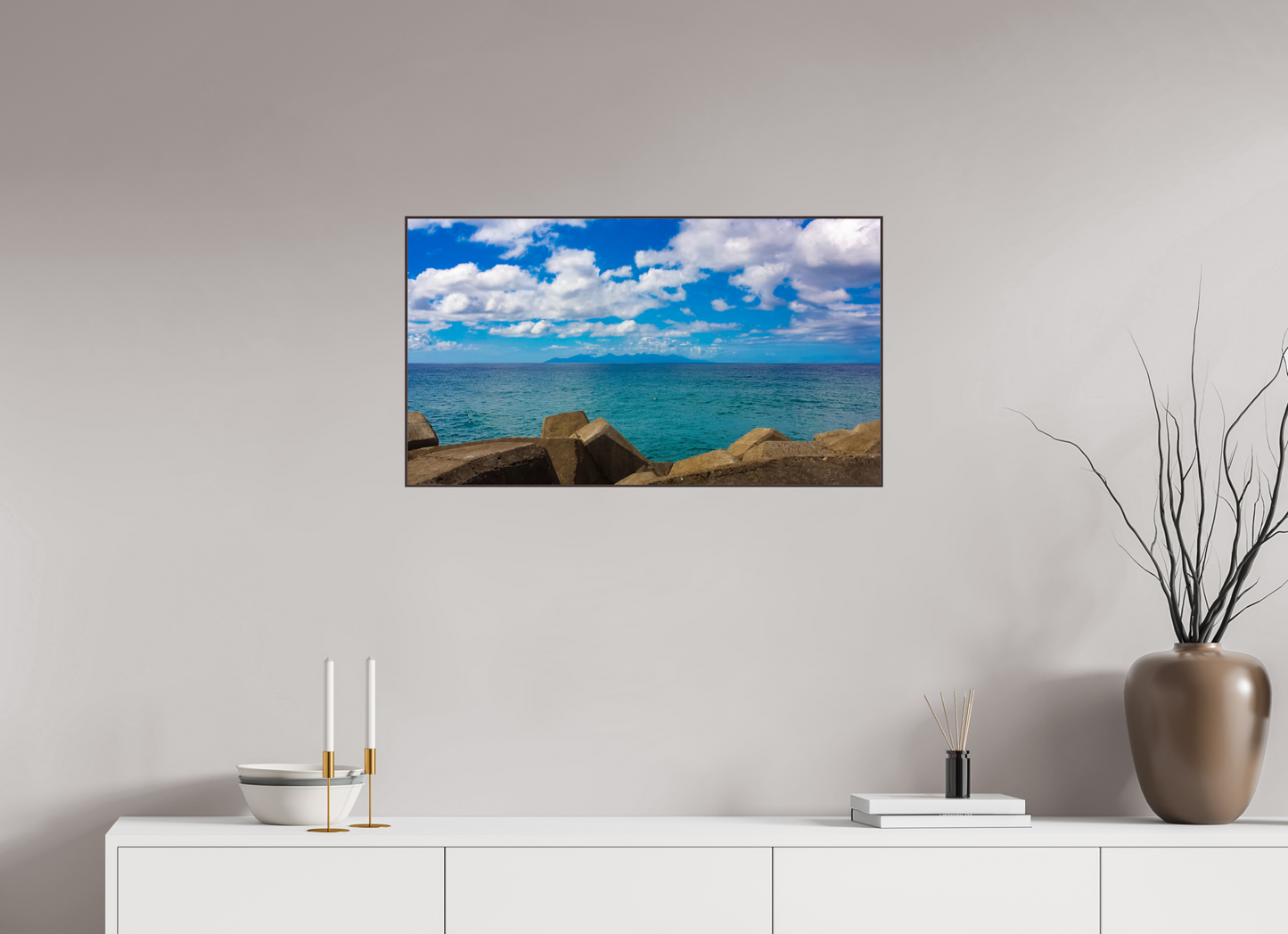 80 x 45 cm, ArtBox bois Aulne brun 16:9 Océan Turquoise avec Brise-Lames