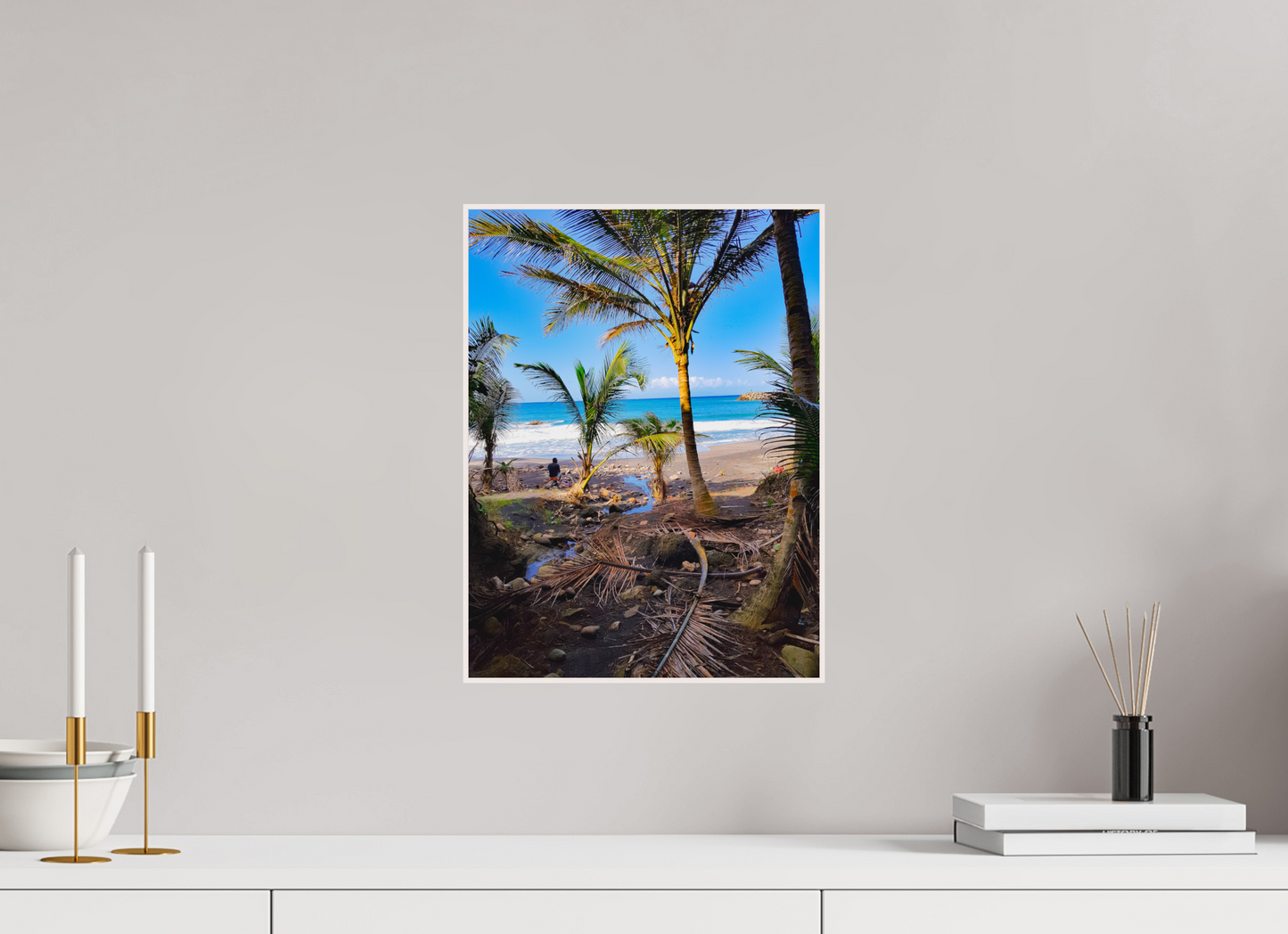 30 x 40 cm, 4. ArtBox bois Erable blanc Vue de la plage aux palmiers