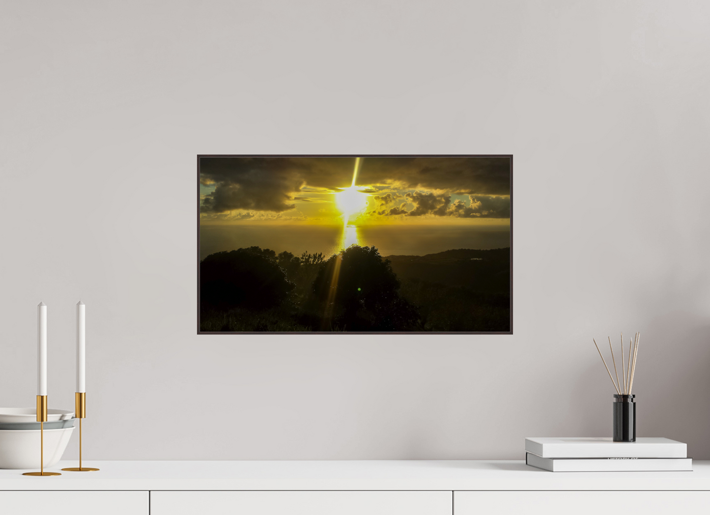 48 x 27 cm, ArtBox bois Aulne brun 16:9 Rayons du Soleil Flamboyant à Perces les Nuages