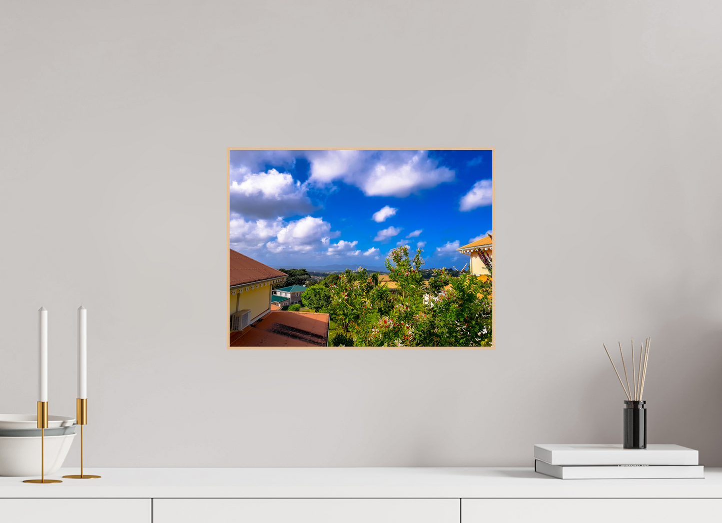 40 x 30 cm, 3. ArtBox bois Erable nature Vue Panoramique sur des Toits de Maisons