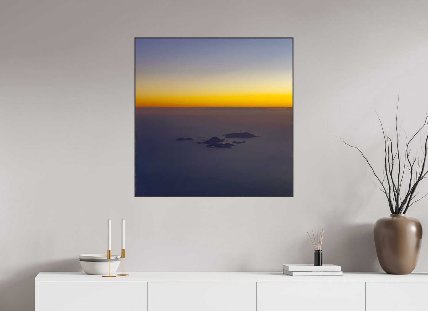 80 x 80 cm, 2. ArtBox bois Chêne noir Vue Aérienne des Îles des Saintes