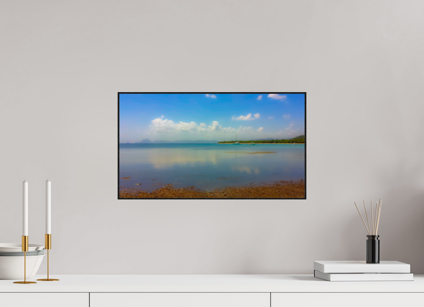 48 x 27 cm, 2. ArtBox bois Chêne noir Plage Eau Turquoise Réflective