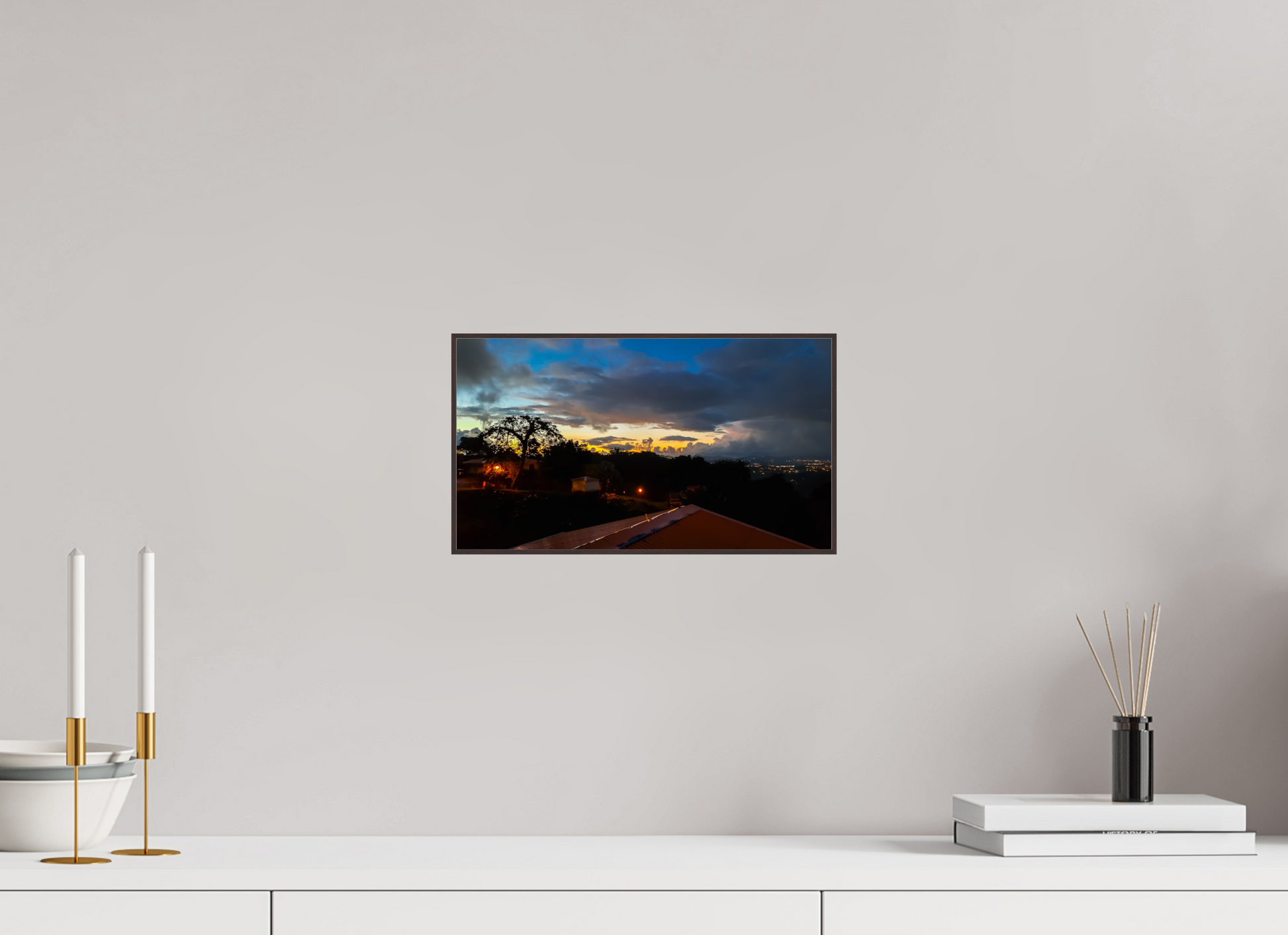 32 x 18 cm, ArtBox bois Aulne brun 16:9 Coucher de Soleil sur la Vallée