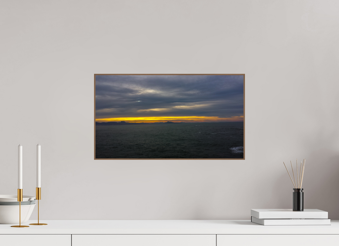 48 x 27 cm, 6. ArtBox bois Noyer Horizon sur l'Océan au Crépuscule