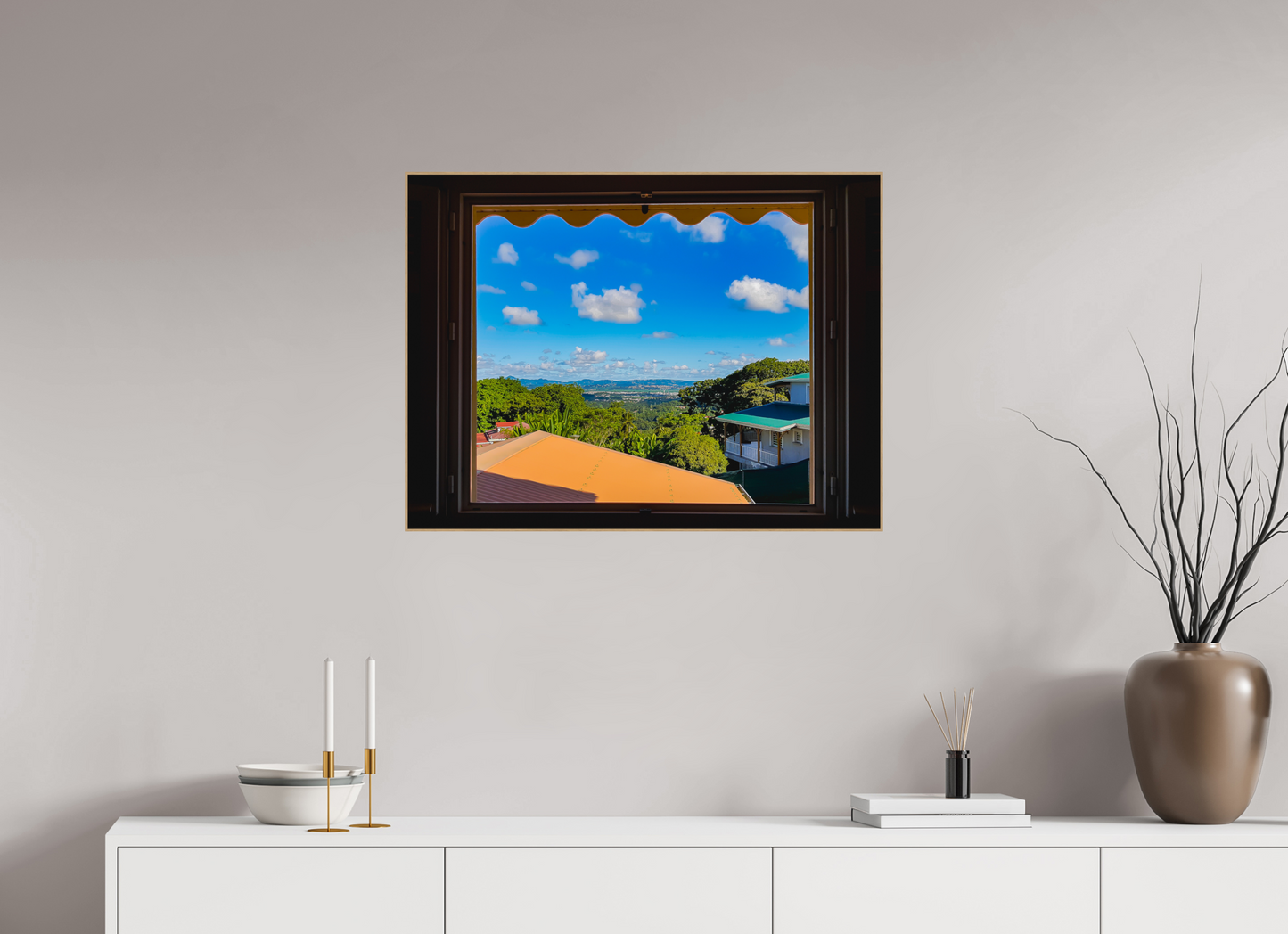 80 x 60 cm, Bois Chêne nature La Vue d'un Paysage