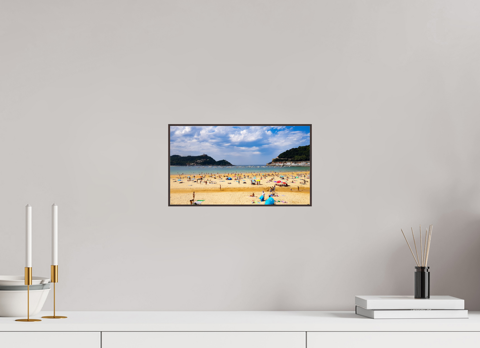 32 x 18 cm, ArtBox bois Aulne brun 16:9 La plage de La Concha à Saint-Sébastien