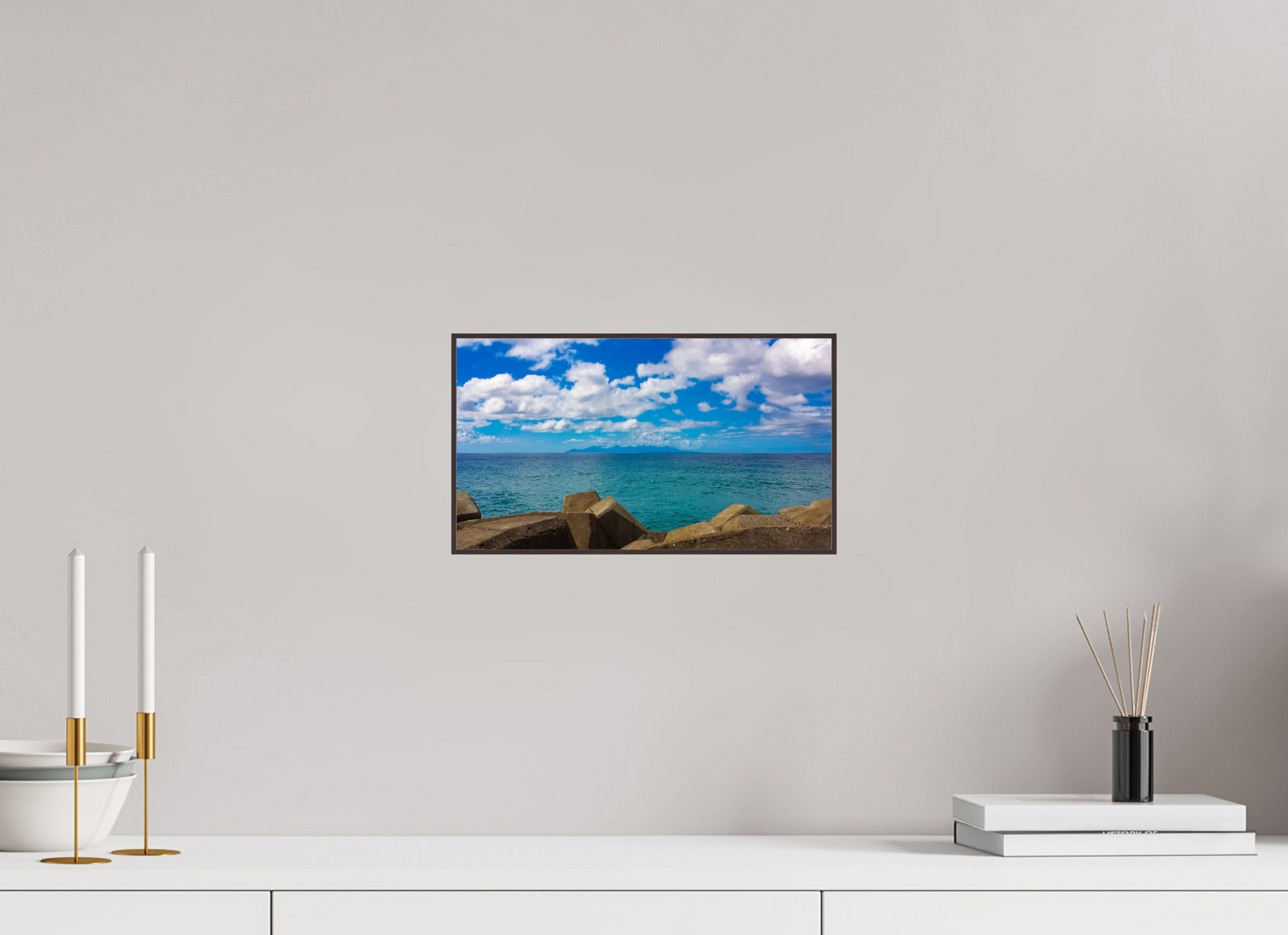 32 x 18 cm, ArtBox bois Aulne brun 16:9 Océan Turquoise avec Brise-Lames