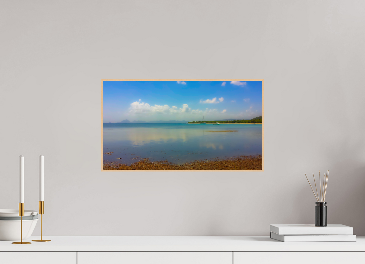 48 x 27 cm, 3. ArtBox bois Erable nature Plage Eau Turquoise Réflective