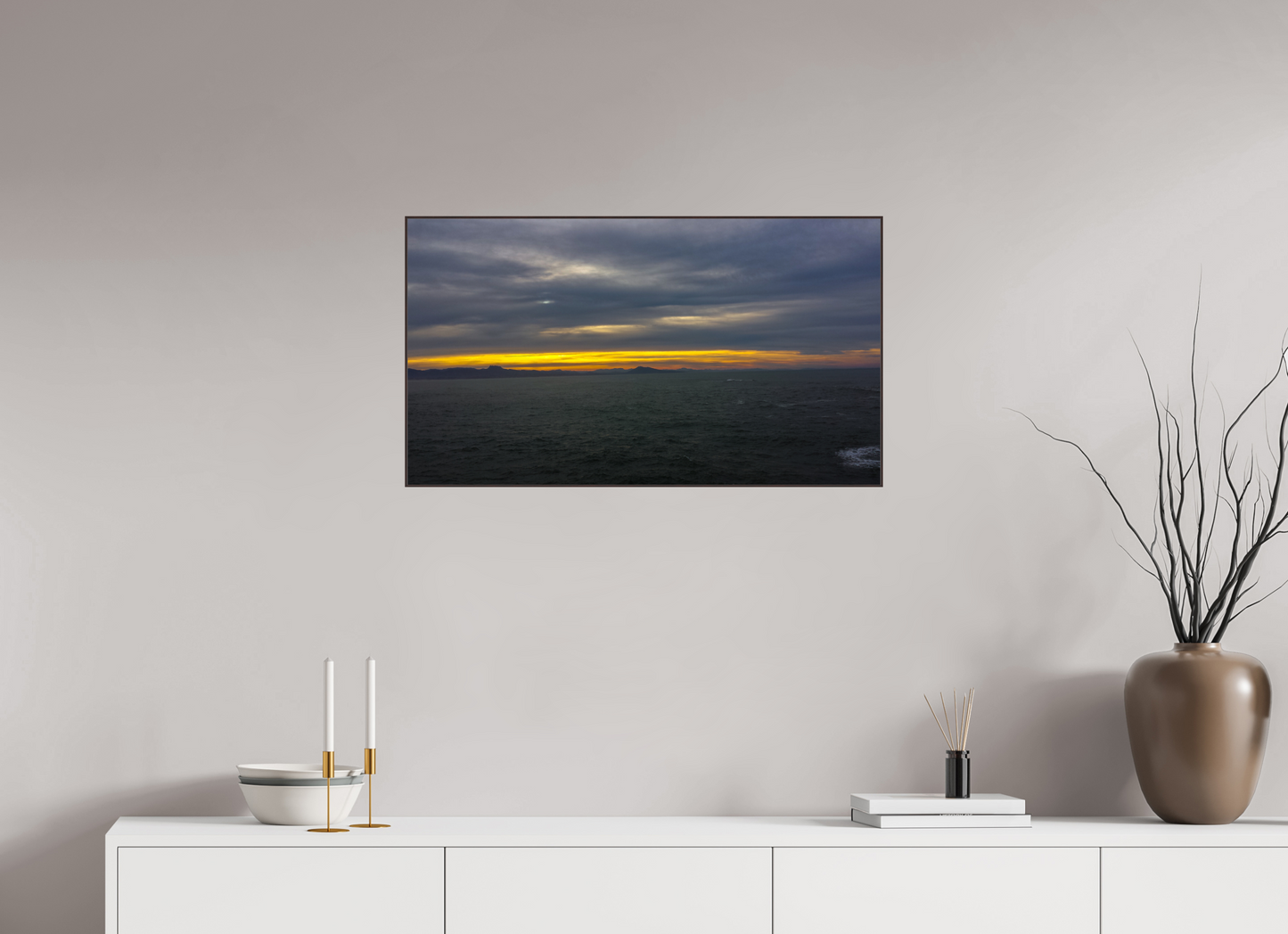 80 x 45 cm, ArtBox bois Aulne brun 16:9 Horizon sur l'Océan au Crépuscule
