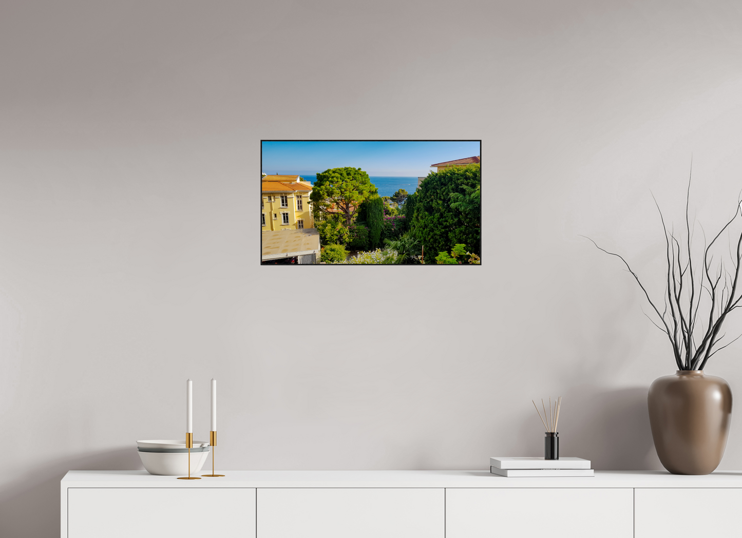 64 x 36 cm, 2. ArtBox bois Chêne noir Vue paisible sur la mer Méditerranée