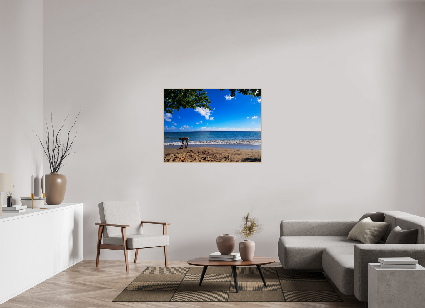 120 x 90 cm, 5. ArtBox bois Chêne nature Un Enfant Joue au Bord de la Plage