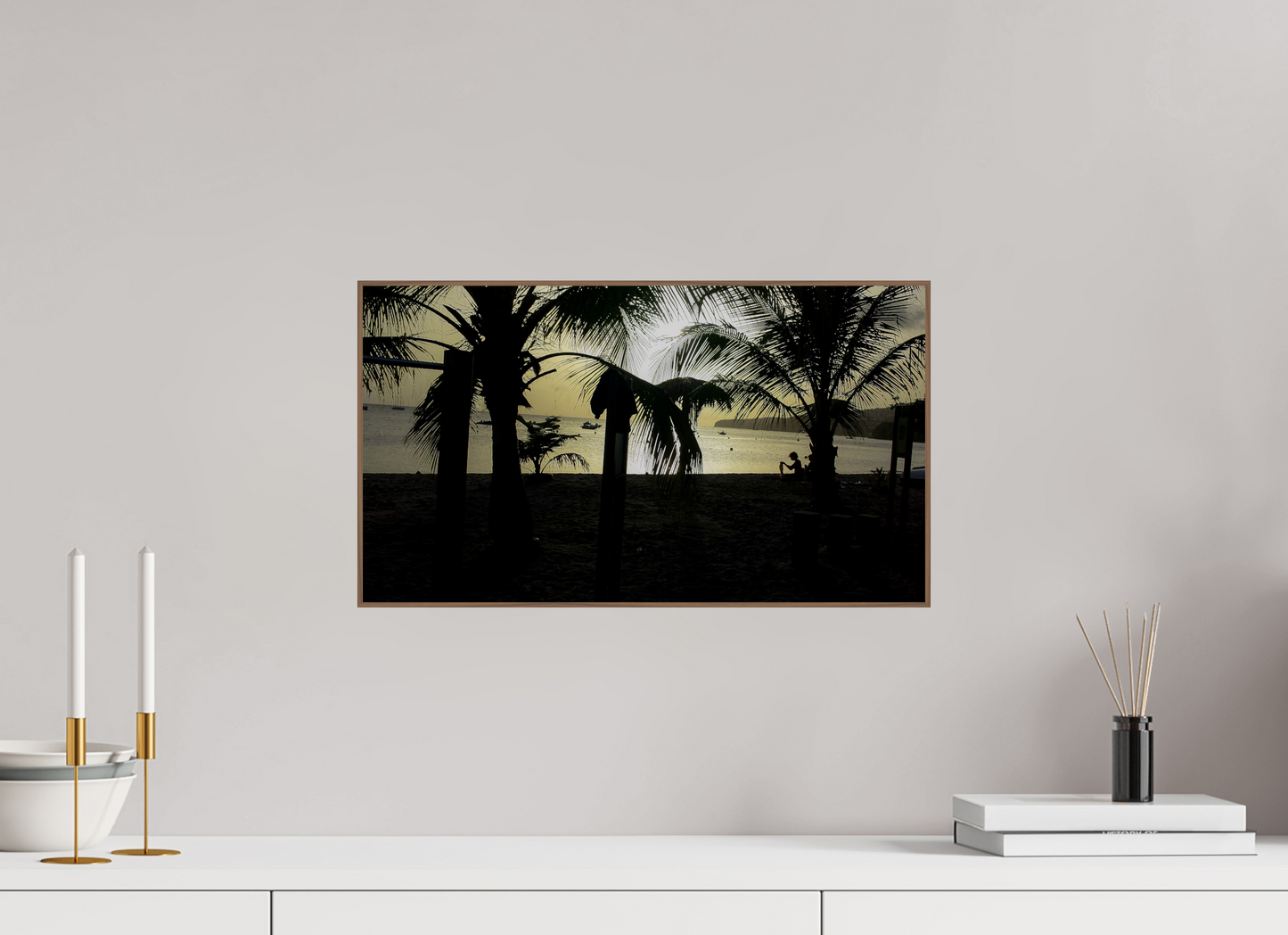 48 x 27 cm, 6. ArtBox bois Noyer Silhouette de Palmiers sur une Plage