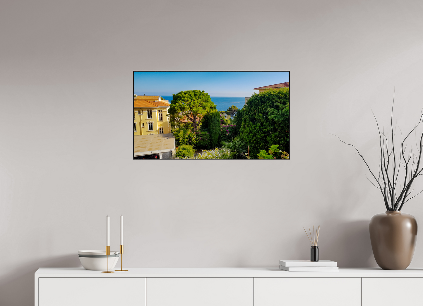 80 x 45 cm, 2. ArtBox bois Chêne noir Vue paisible sur la mer Méditerranée