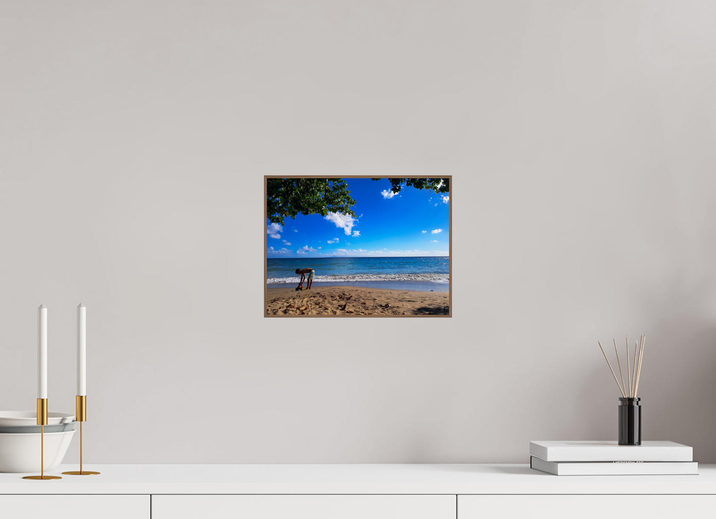 28 x 21 cm, 6. ArtBox bois Noyer Un Enfant Joue au Bord de la Plage