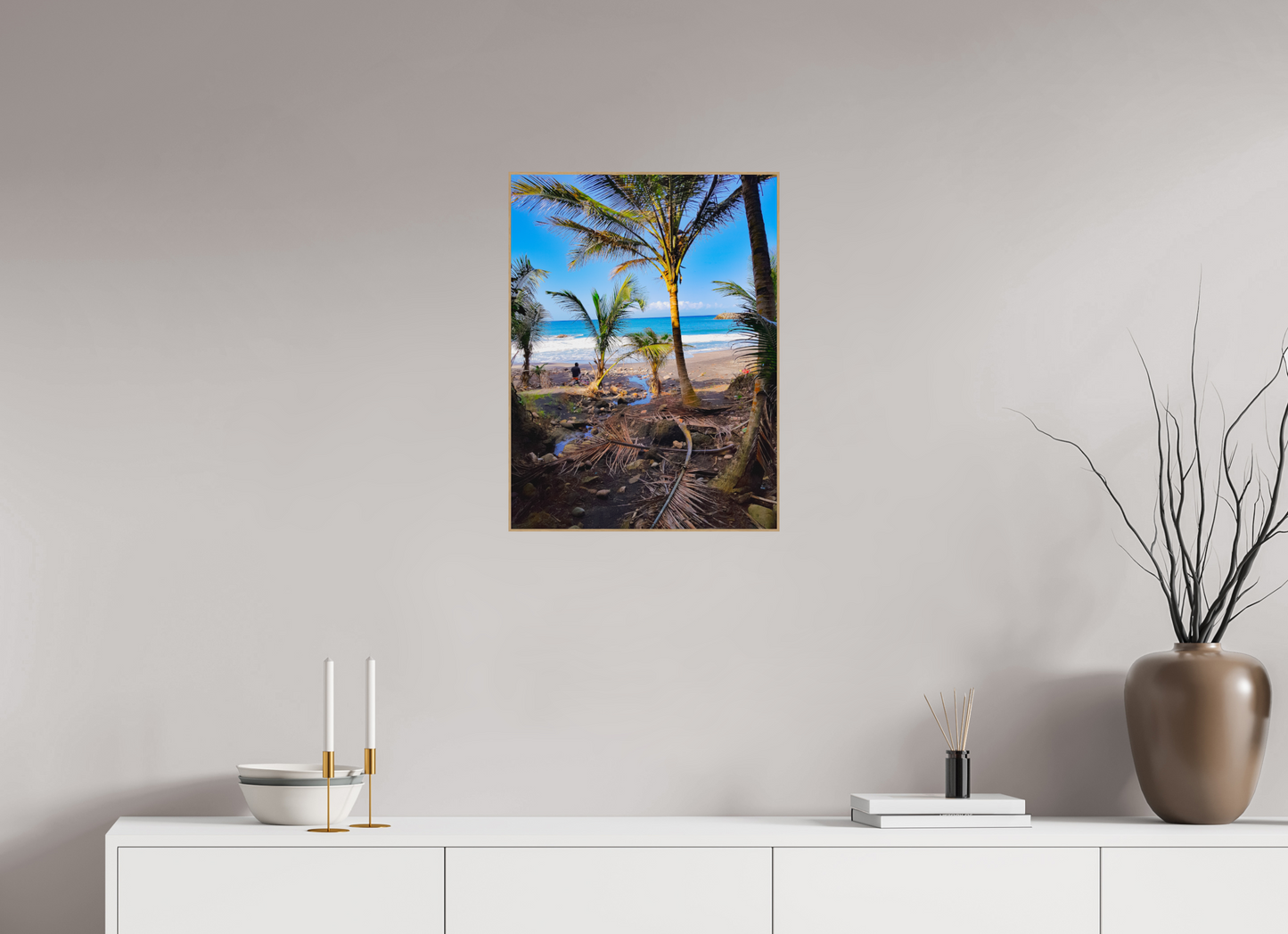 45 x 60 cm, 5. ArtBox bois Chêne nature Vue de la plage aux palmiers