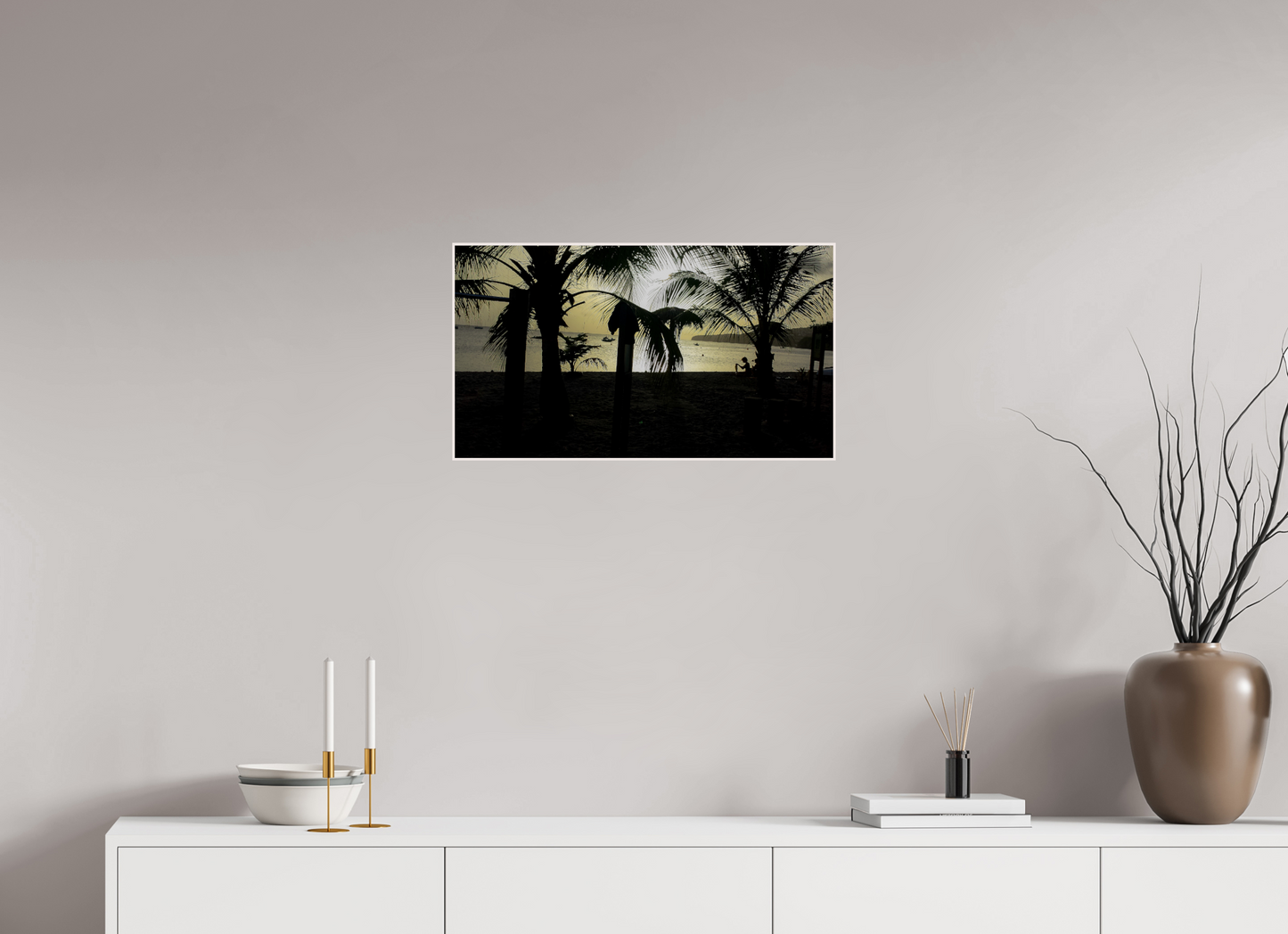 64 x 36 cm, 4. ArtBox bois Erable blanc Silhouette de Palmiers sur une Plage