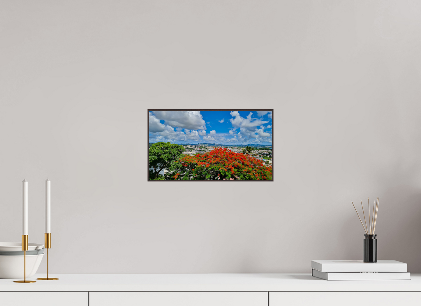 32 x 18 cm, ArtBox bois Aulne brun 16:9 Arbre Flamboyant, dominant une vue panoramique