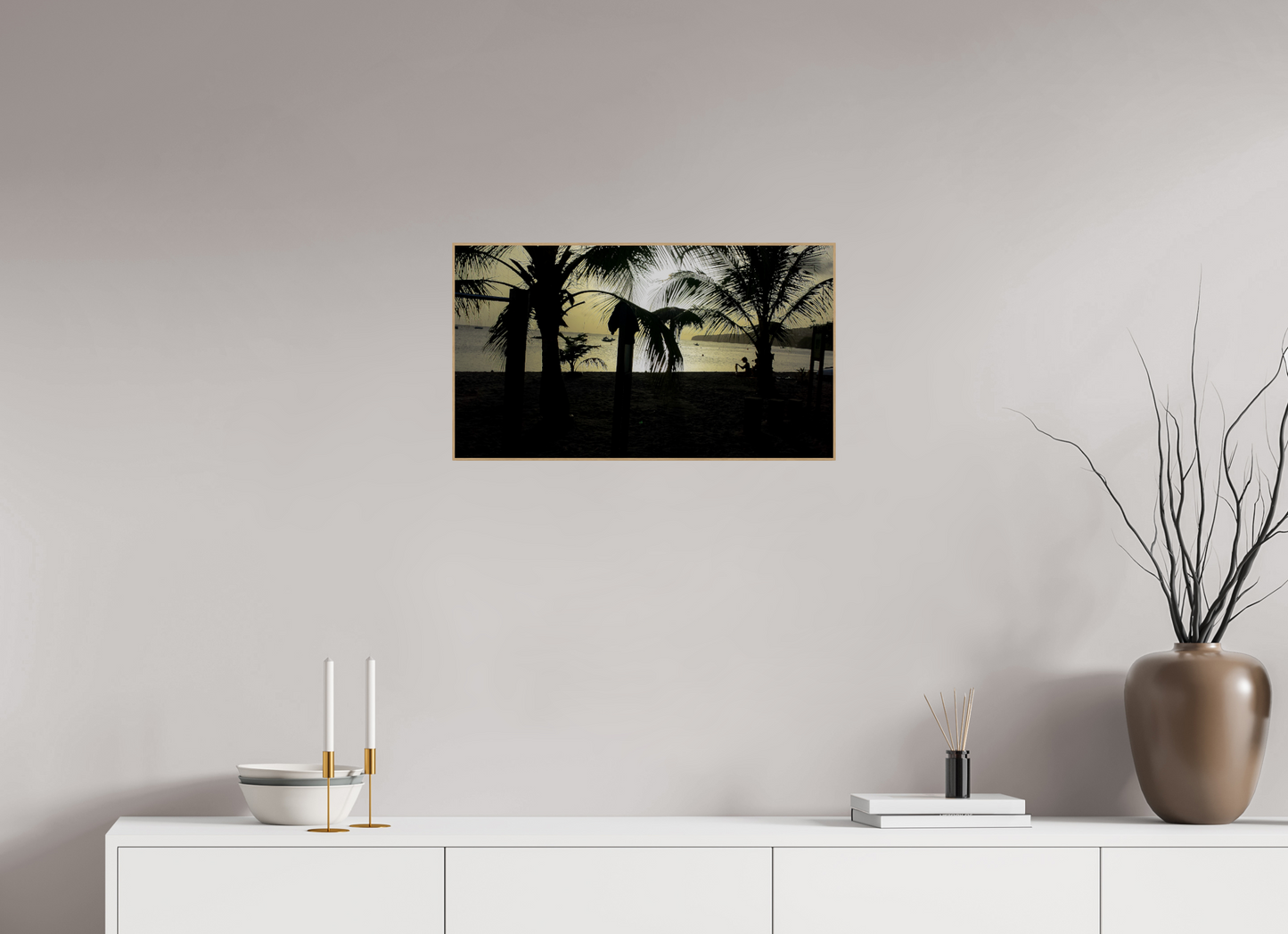 64 x 36 cm, 5. ArtBox bois Chêne nature Silhouette de Palmiers sur une Plage