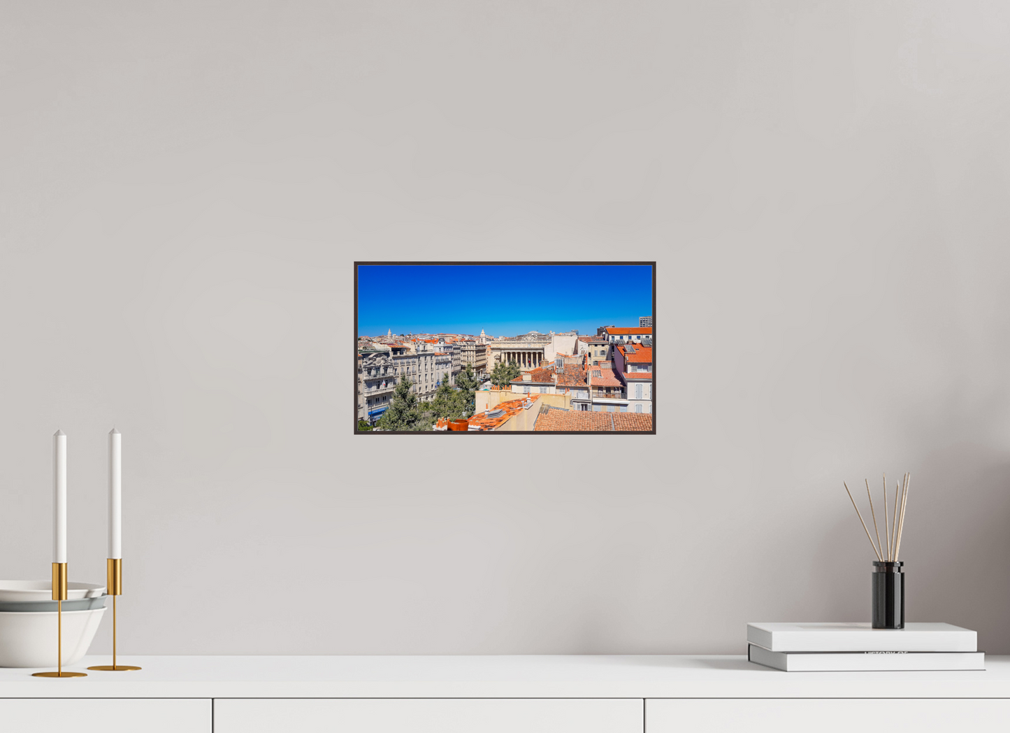 32 x 18 cm, ArtBox bois Aulne brun 16:9 Toits en Tuiles d'une Ville Historique