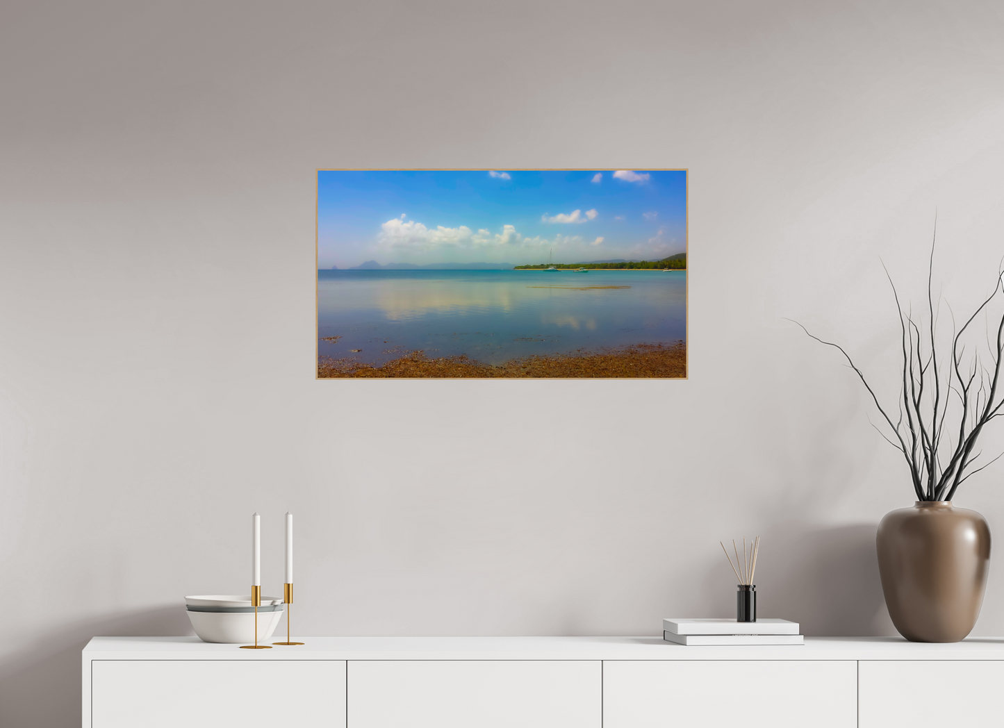 80 x 45 cm, 5. ArtBox bois Chêne nature Plage Eau Turquoise Réflective