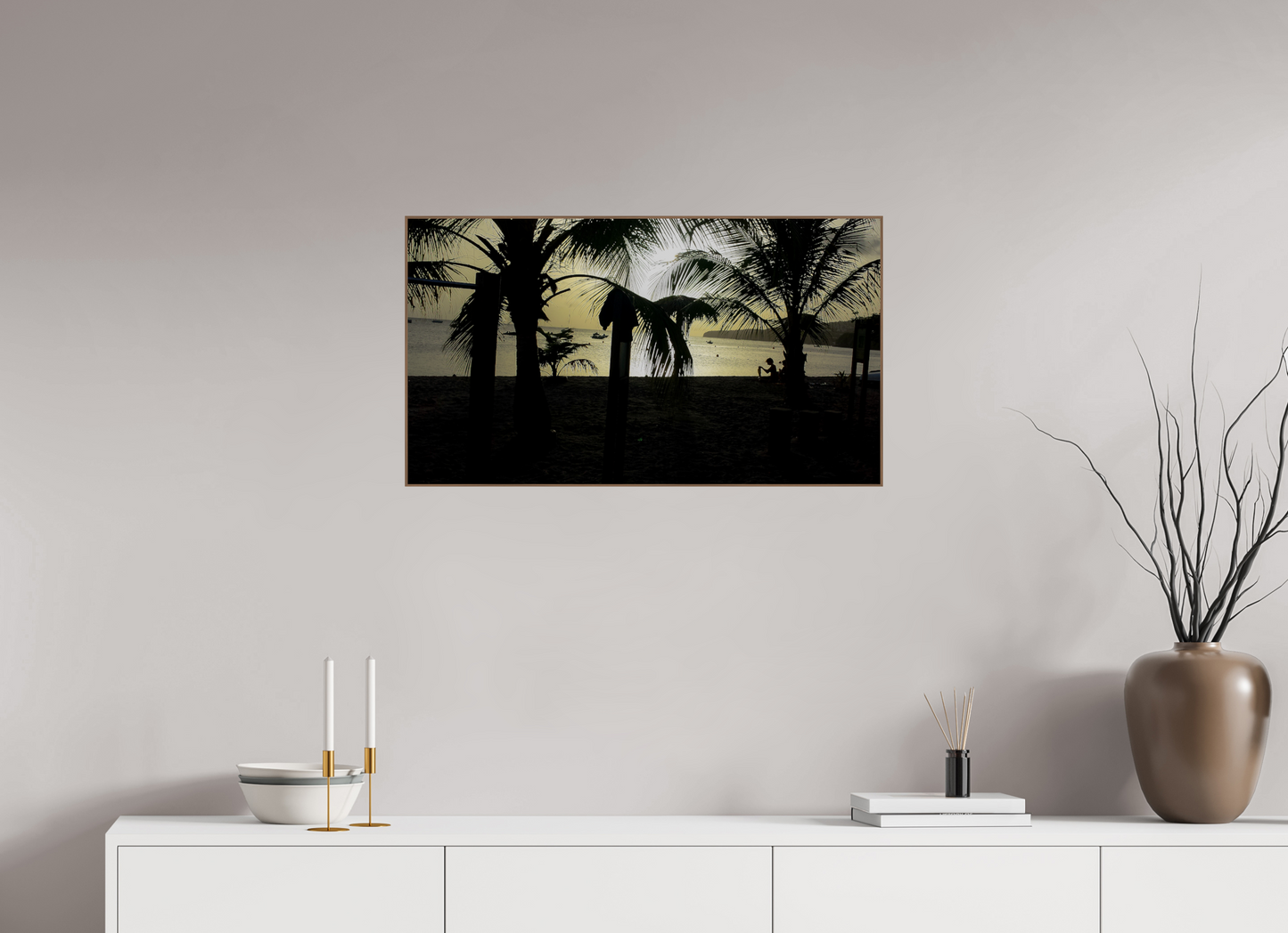 80 x 45 cm, 6. ArtBox bois Noyer Silhouette de Palmiers sur une Plage