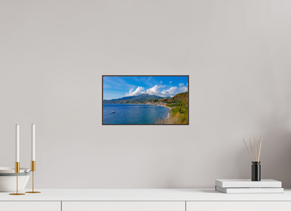 32 x 18 cm, ArtBox bois Aulne brun 16:9 Vue Panoramique du Village Côtier et d'un Volcan