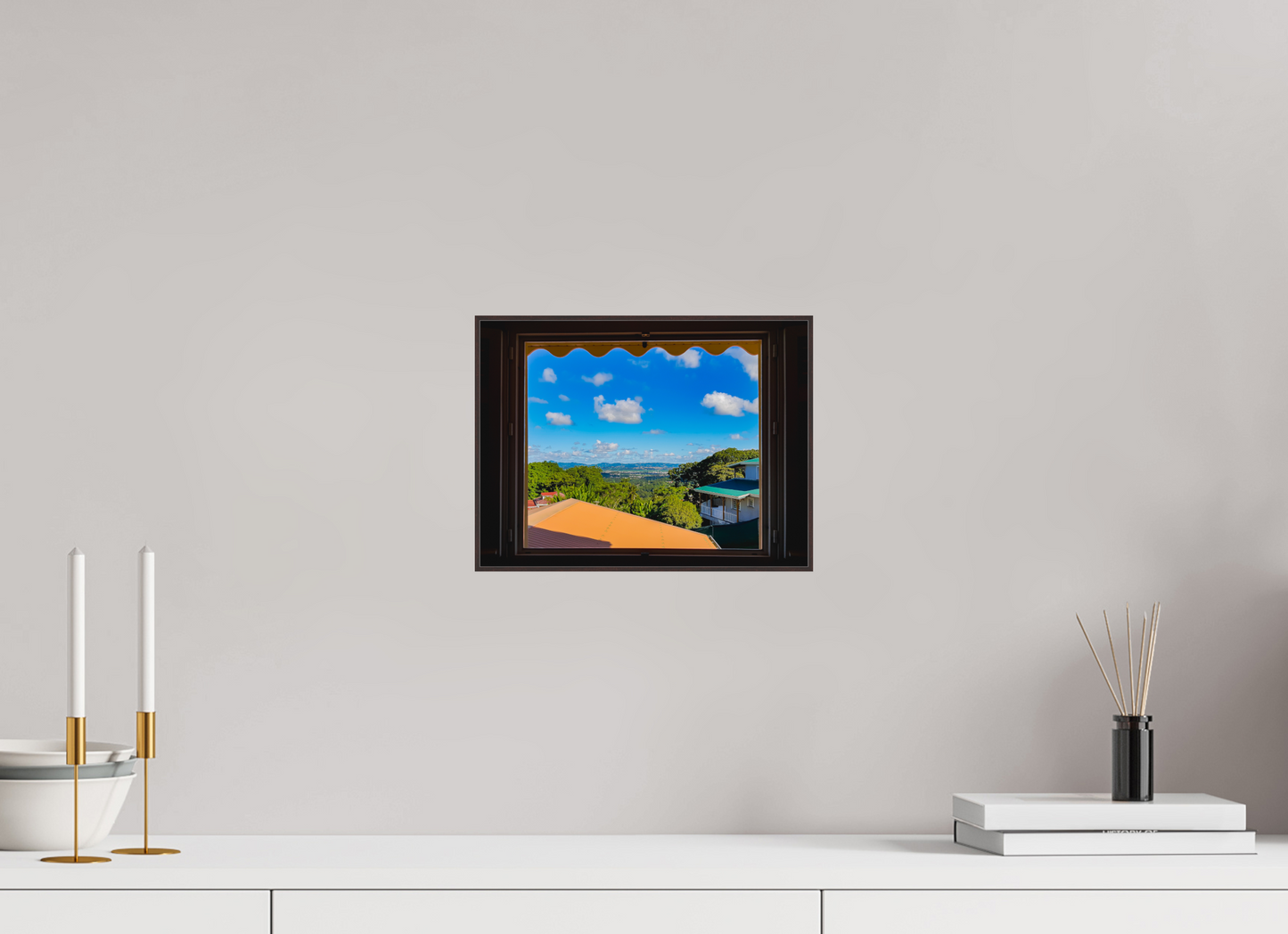 28 x 21 cm, Bois Aulne brun La Vue d'un Paysage