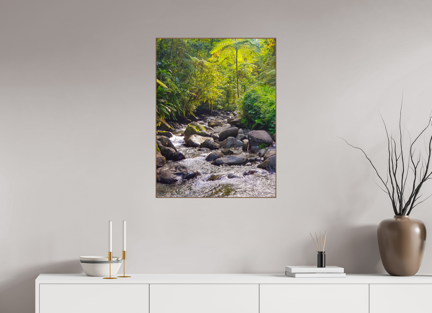 60 x 80 cm, 6. ArtBox bois Noyer Petit Rivière Traversant la Forêt