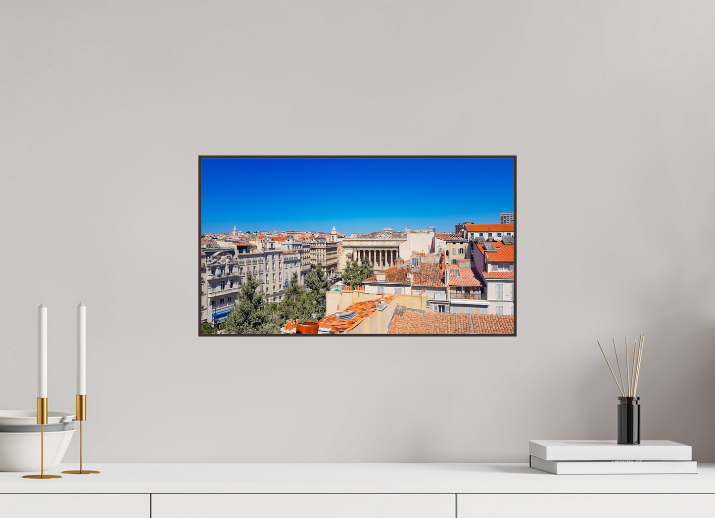 48 x 27 cm, ArtBox bois Aulne brun 16:9 Toits en Tuiles d'une Ville Historique