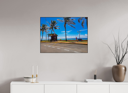 80 x 60 cm, 2. ArtBox bois Chêne noir Arrêt de Bus, Palmiers en Bord de Mer