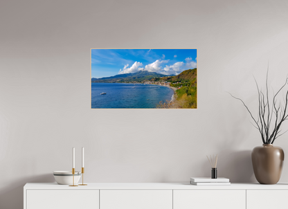 80 x 45 cm, 3. ArtBox bois Erable nature Vue d'un Village Côtier et d'un Volcan