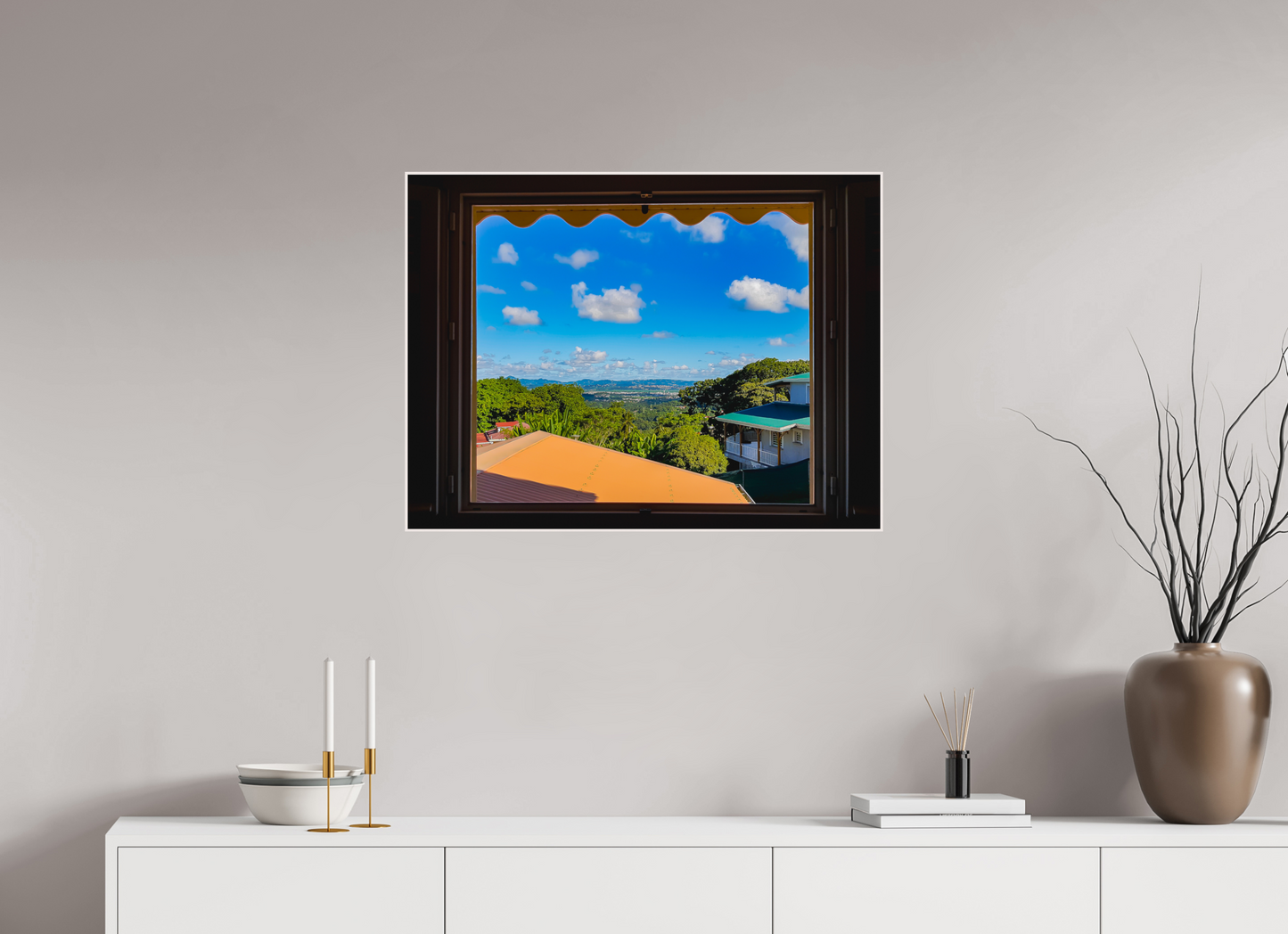 80 x 60 cm, Bois Erable blanc La Vue d'un Paysage