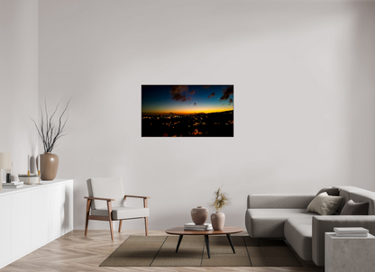 128 x 72 cm, ArtBox bois Aulne brun 16:9 Ciel profond et ville illuminée à l'heure bleue