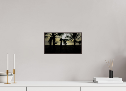 32 x 18 cm, ArtBox bois Aulne brun 16:9 Silhouette de Palmiers sur une Plage