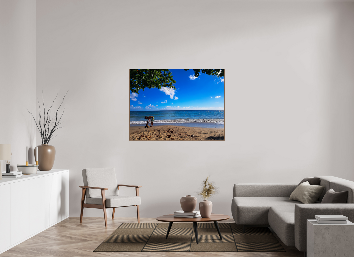 140 x 105 cm, 6. ArtBox bois Noyer Un Enfant Joue au Bord de la Plage